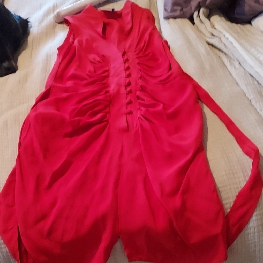 Chic Red Ruched Mini Dress - Picture 3 of 4